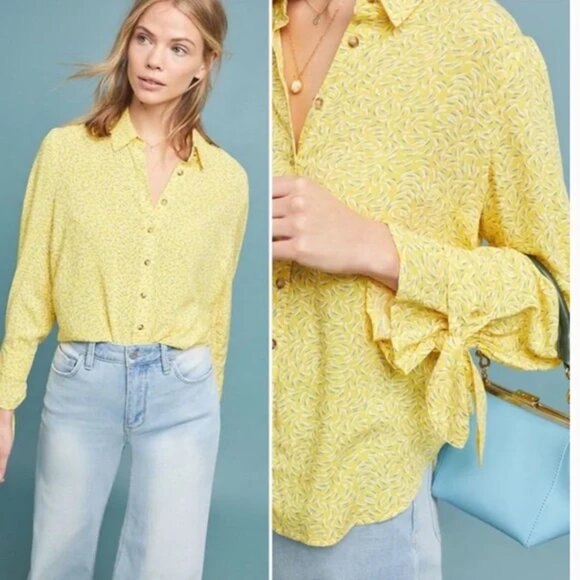 Anthropologie Maeve Blithe Yellow Button Down 4 - Picture 4 of 15